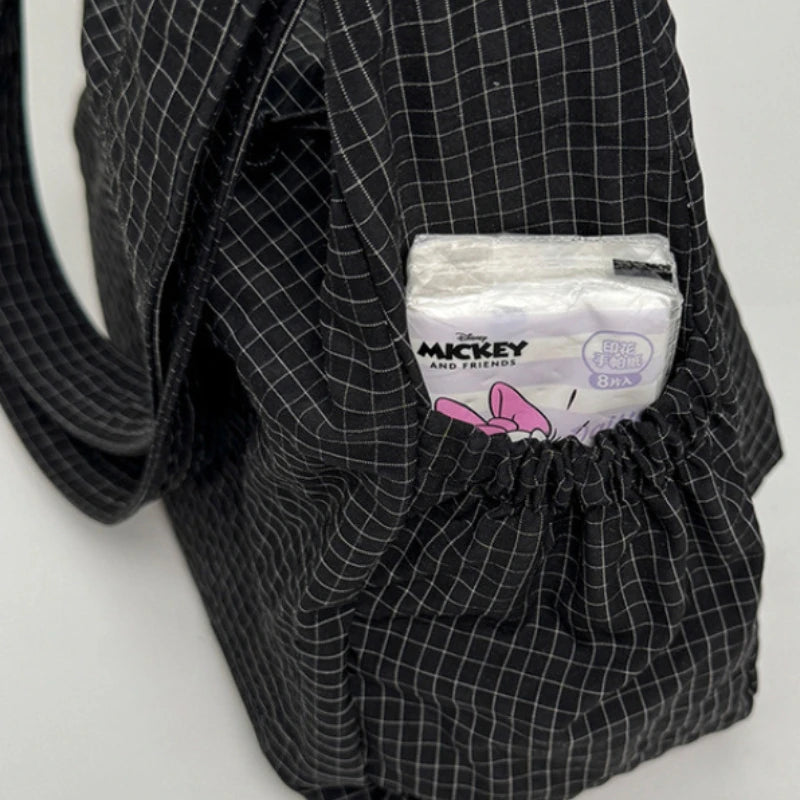 Nylon Shoulder Bag Plaid Tote Crossbody Drawstring Cloud Commuter Bag