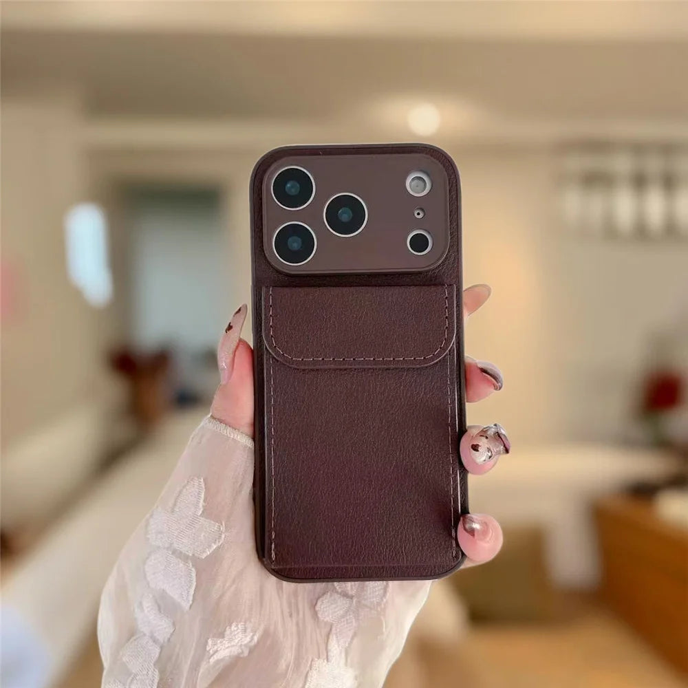 Leather Card Holder Wallet Lens Protection iPhone Case