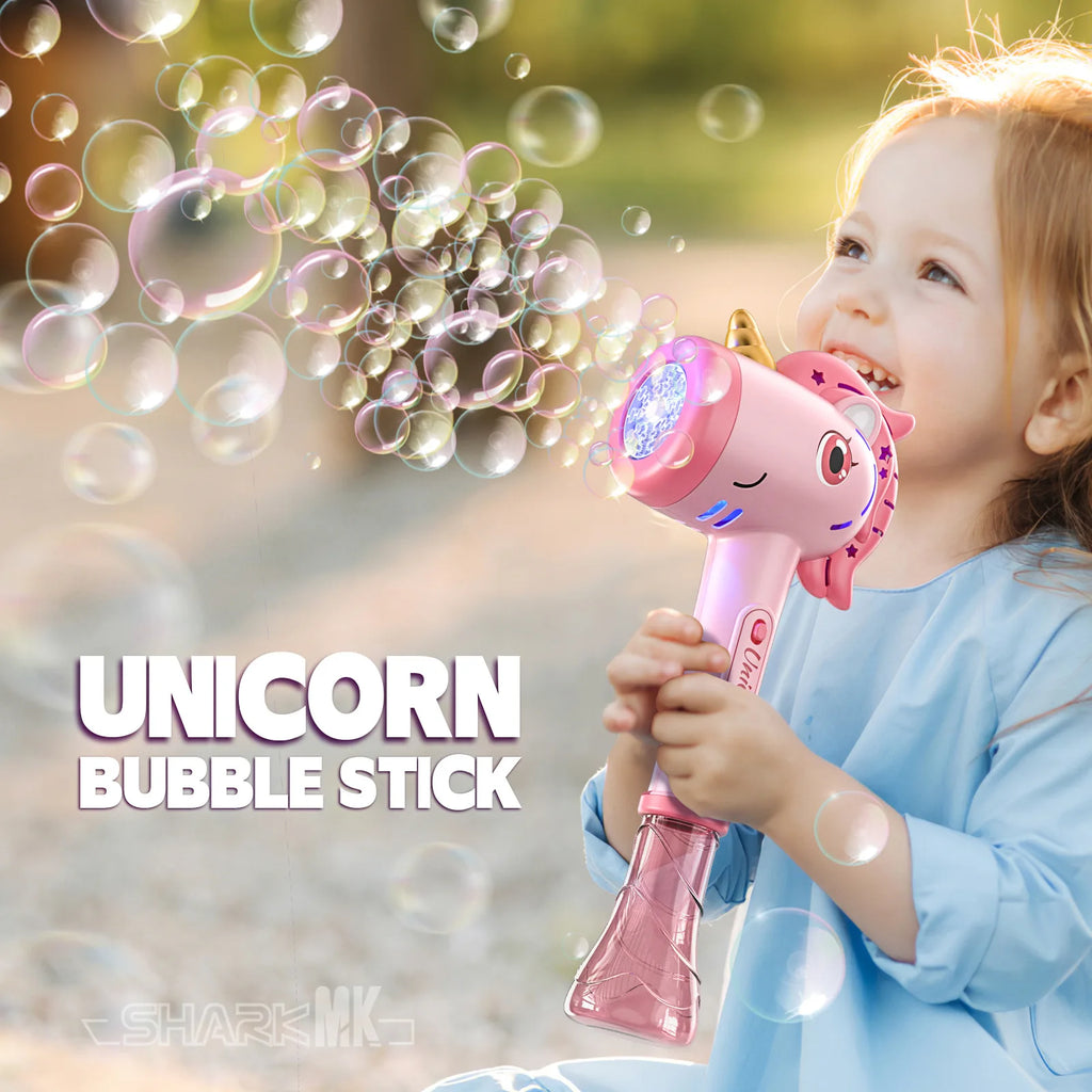 Unicorn Bubble Gun Electric Bubble Machine with Lights Automatic Soap Blower Toy for Kids Party Outdoor Fun
