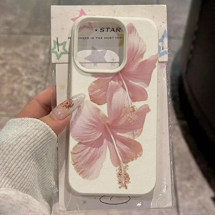 Pink Hibiscus Elegant Aesthetic Anti Drop Protective iPhone Case