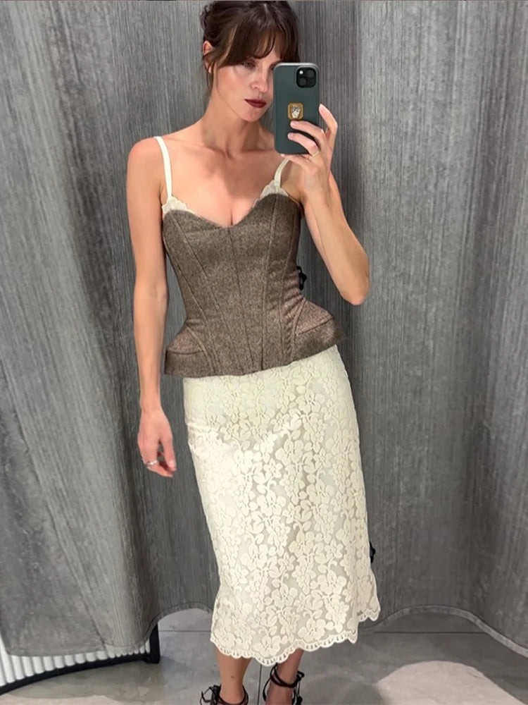 Lace Corset Top for Women Backless V Neck Party Cami
