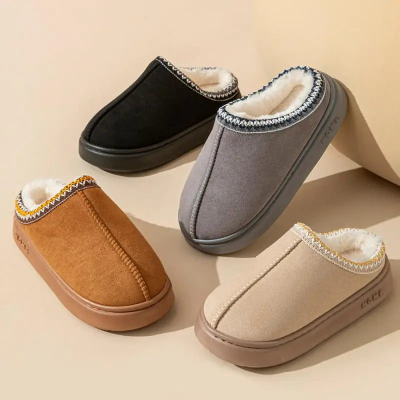 Platform Fluffy Slippers Warm Plush Thick Sole Cozy Indoor House Shoes for Women Winter Comfort Slides