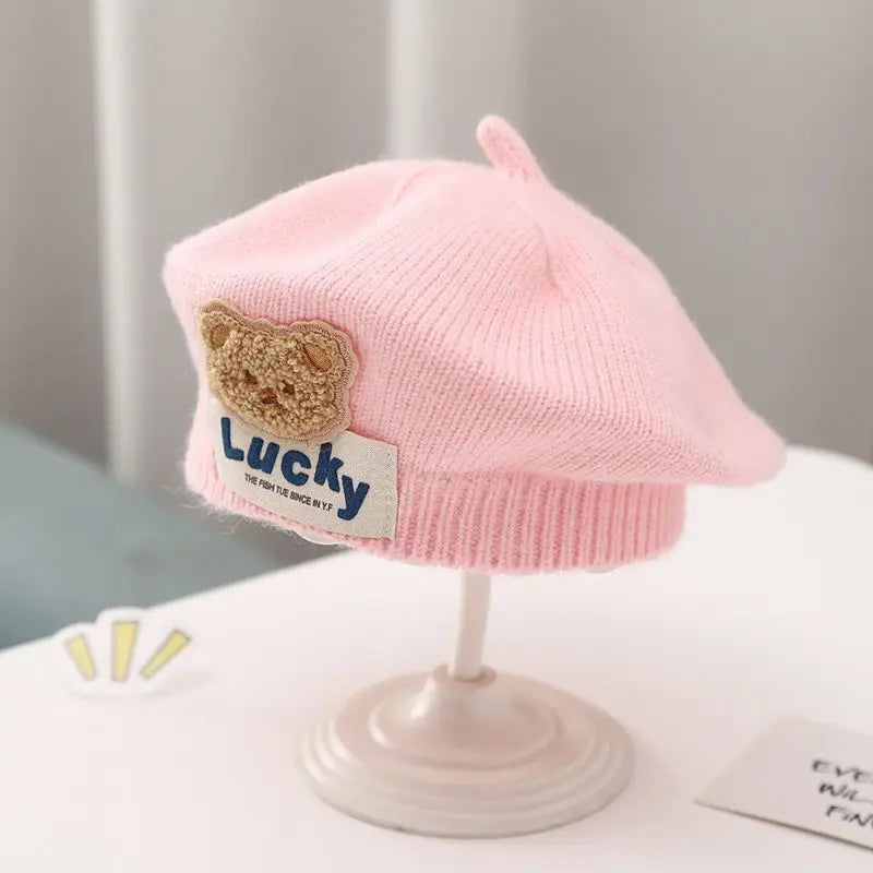 Baby Girl Flower Beret Warm Knit Beanie Hat