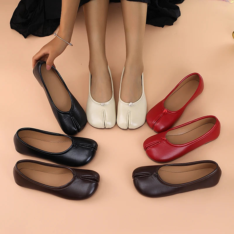 Women Leather Toe Separator Loafers Flat Slip On Casual Breathable Shoes