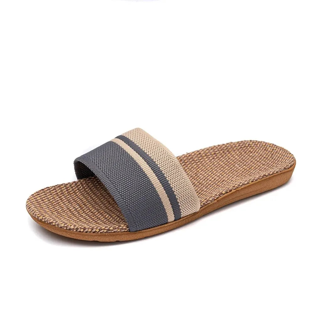 Women Linen Slippers Anti Slip Indoor Home Slides Lightweight Breathable Summer Flat Sandals