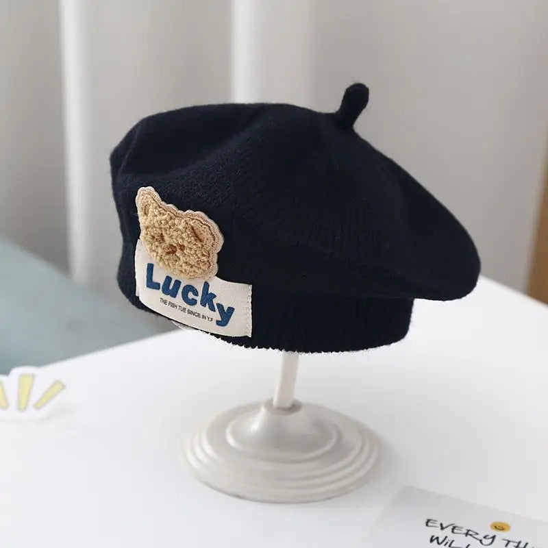 Baby Girl Flower Beret Warm Knit Beanie Hat