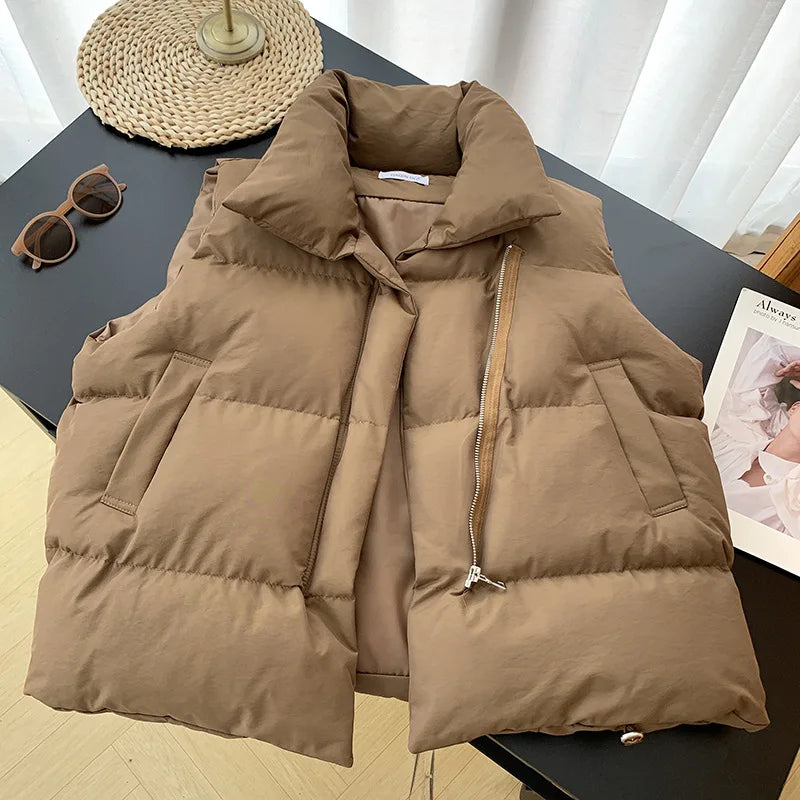 Women Stand Collar Down Vest Winter Jacket