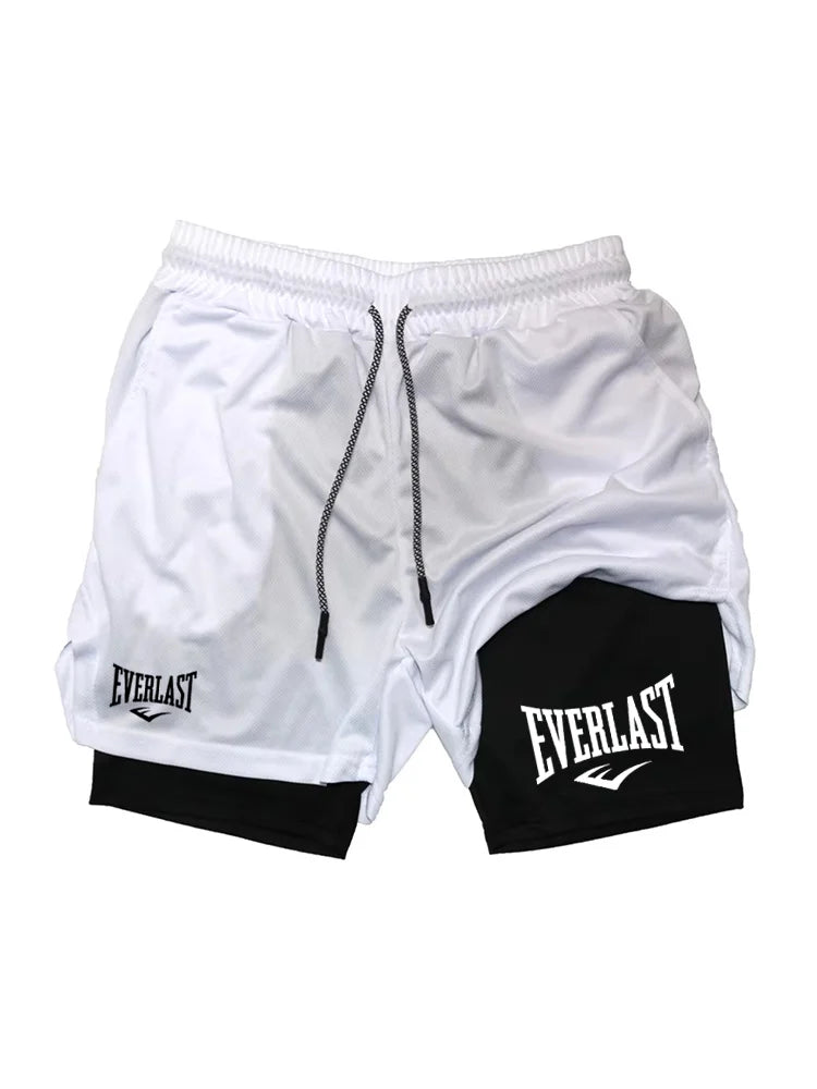 Men 2-in-1 Running Shorts Double Layer Gym Fitness Training Jogging Sport Shorts
