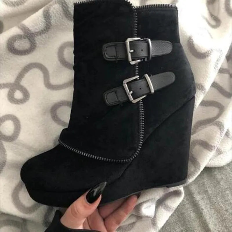 Women Chunky Ankle Boots Retro Handmade Warm Winter Boots Fashion Mom Boots