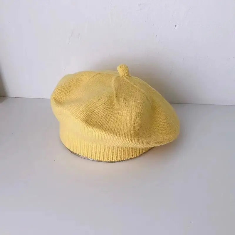 Baby Girl Flower Beret Warm Knit Beanie Hat