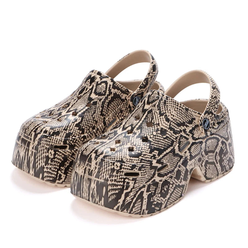 Women’s Leopard Platform Clogs Closed Toe Thick Sole Wedge Sandals