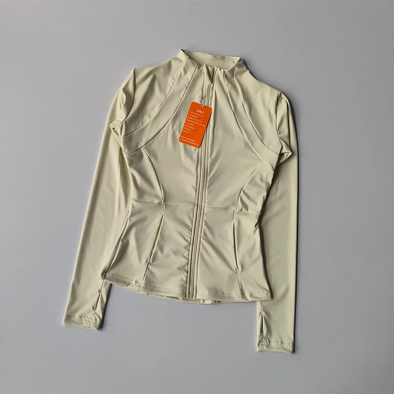 Women Zip Sports Jacket Slim Fit Yoga Running Gym Long Sleeve Activewear Top