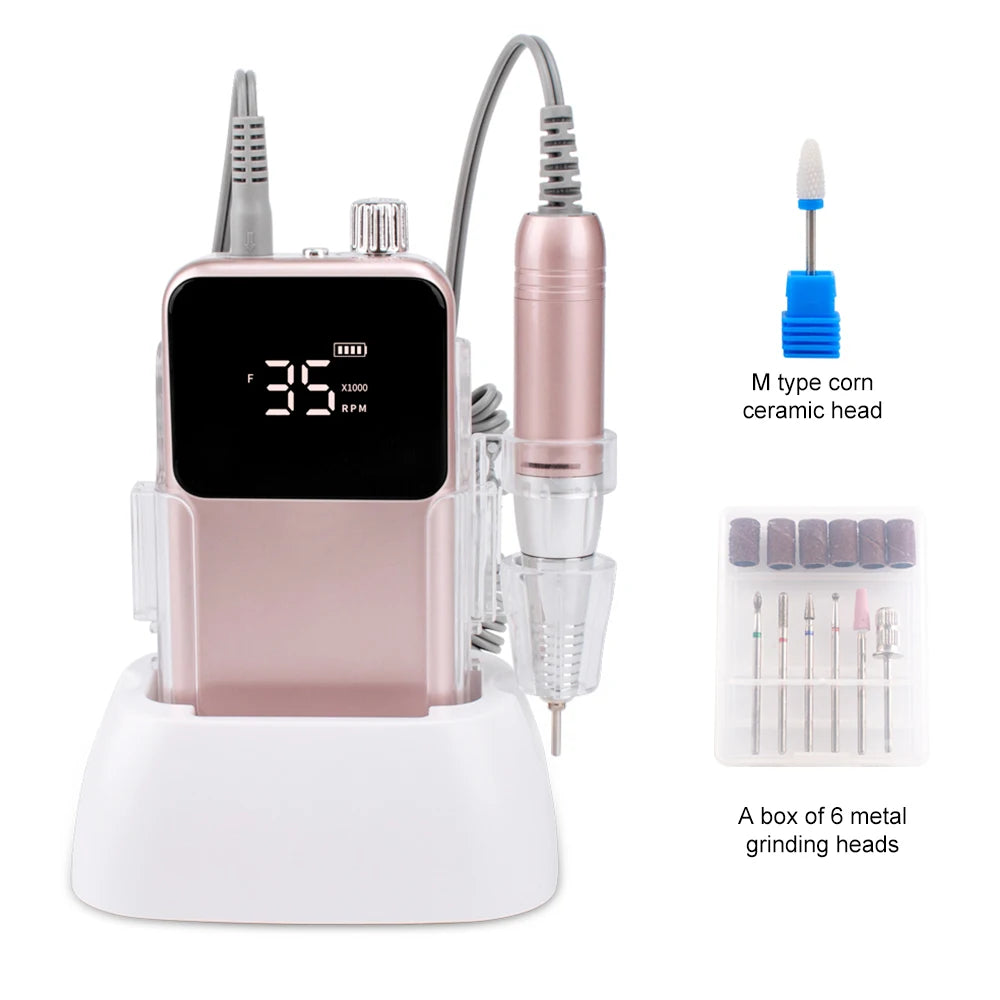 Rechargeable Nail Drill 35000RPM Cordless Manicure Pedicure Machine