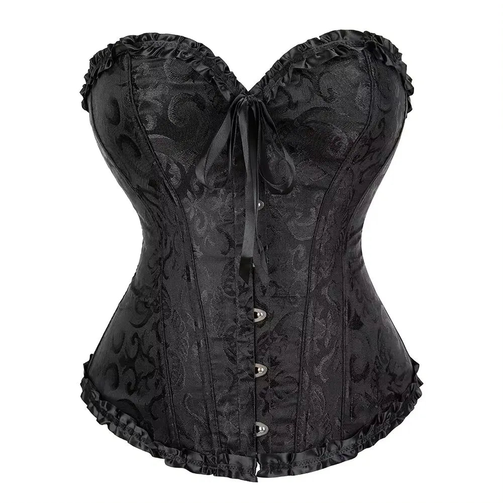 Women Floral Jacquard Corset Lace Up Bustier Top