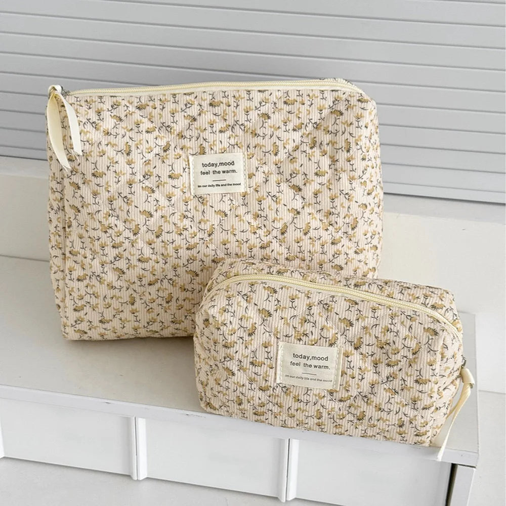 Floral Cosmetic Bag Travel Organizer Makeup Pouch Large Capacity Toiletry Storage Bag Portable Zipper Handbag