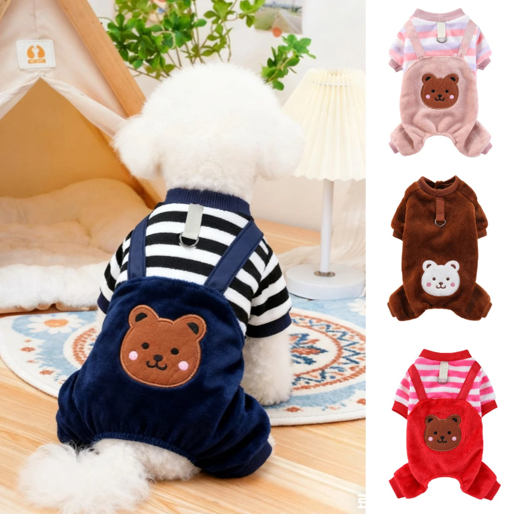 Warm Fleece Dog Jumpsuit Soft Pet Coat with Leash Ring