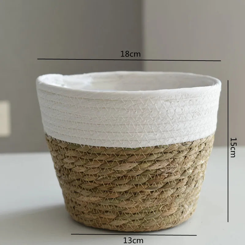 Straw Weaving Plant Pot Basket Grass Planter Cover Indoor Outdoor Flower Container