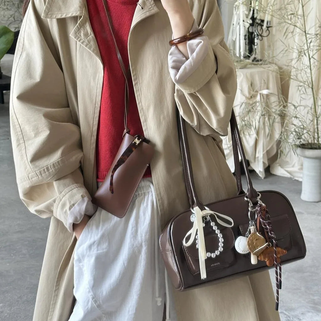 Large Capacity Bowling Shoulder Bag for Women Retro Handbag