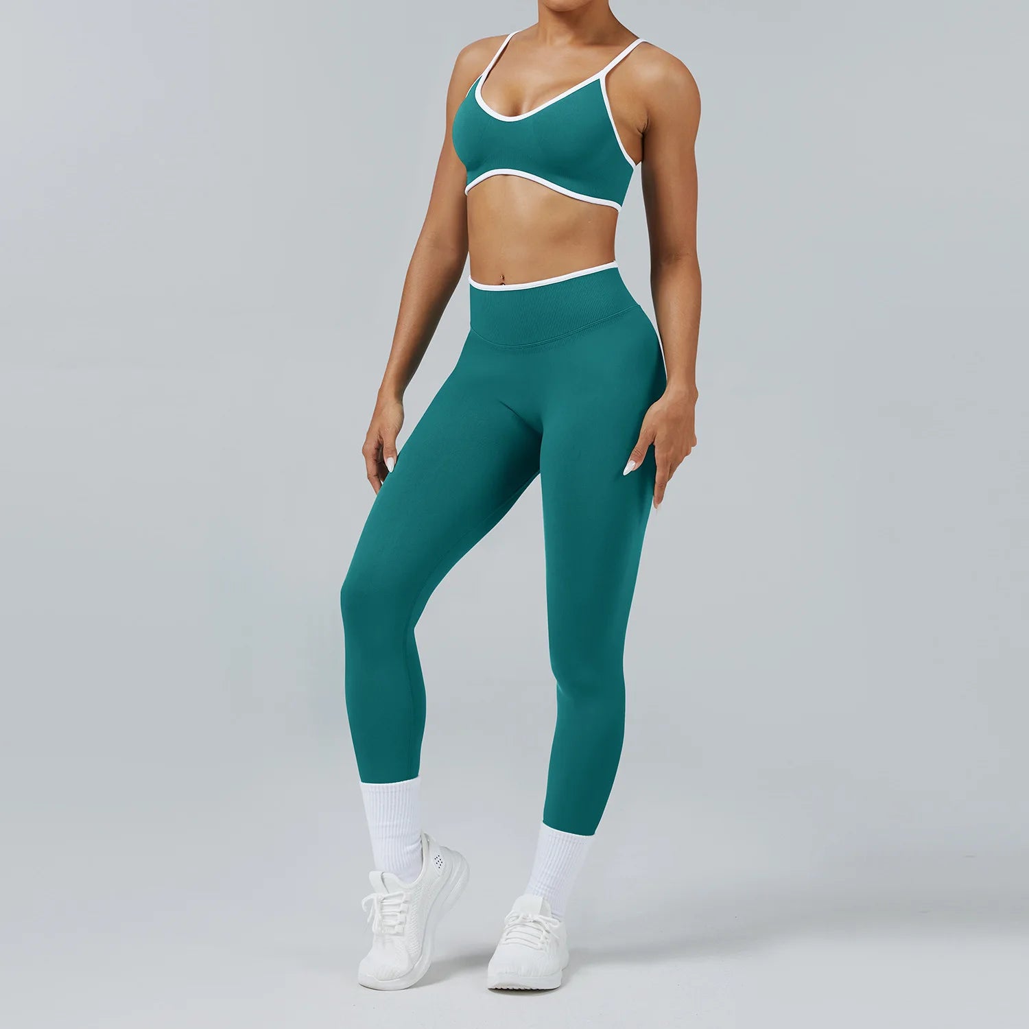 2PCS Seamless Gym Set Women High Waist Leggings Push Up Sports Bra Workout Outfit