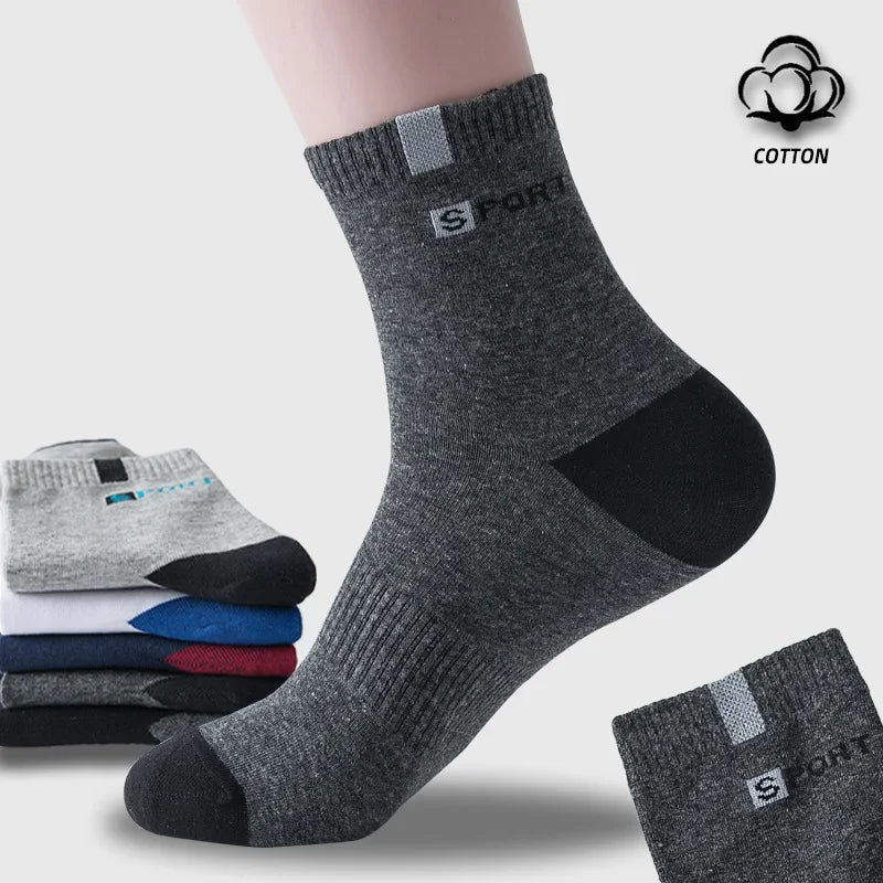 Men Cotton Sport Socks Breathable Mid Tube Elastic Running Sneakers Socks