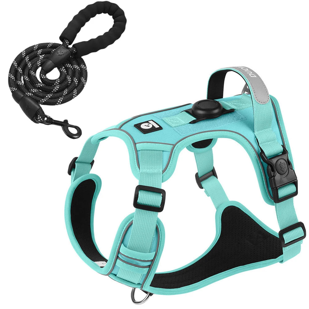 Dog Harness and Leash Set with AirTag Holder Reflective Breathable Oxford Harness