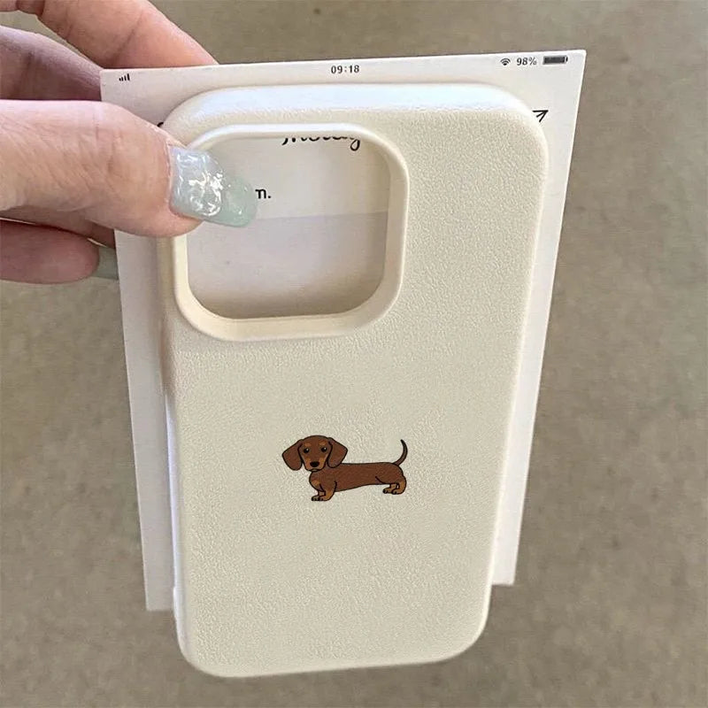Minimalist Brown Dachshund Pattern Soft TPU Cover iPhone Case