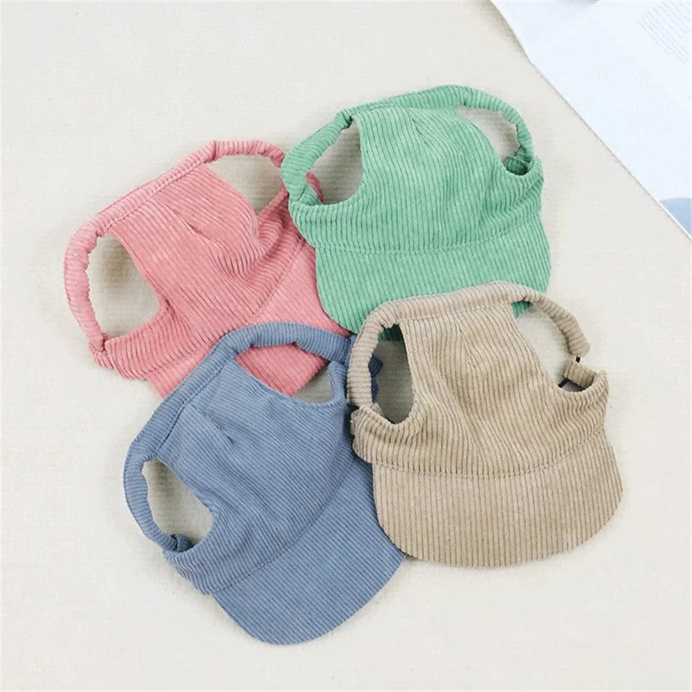 Adjustable Corduroy Dog Baseball Cap Sun Hat for Small Large Dogs
