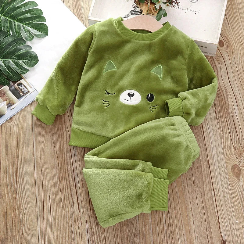 Kids Bear Pajama Set Soft Winter Sleepwear 2PCS Outfit