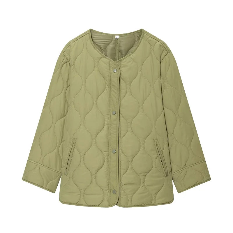 Women Black Quilted Padded Jacket Long Sleeve Winter Coat