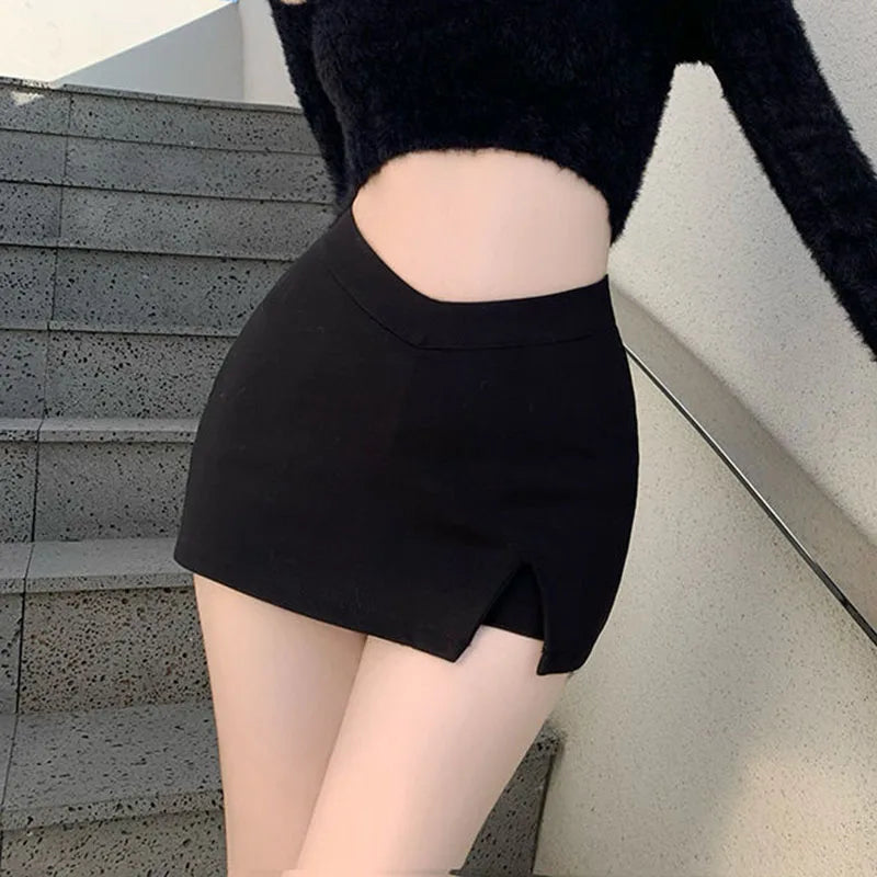 Women High Waist Split Mini Skirt