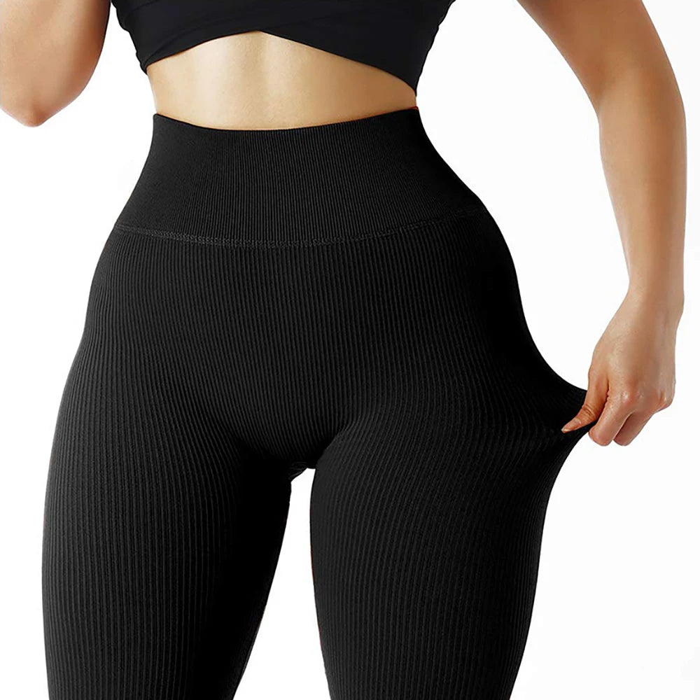 Women’s High Waist Ribbed Seamless Yoga Leggings for Gym Fitness