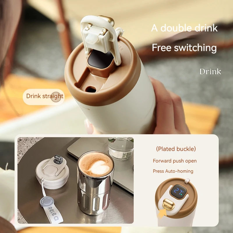 Smart Temperature Display Water Bottle 450ml – Stainless Steel Insulated Coffee Cup with LED Touch Screen