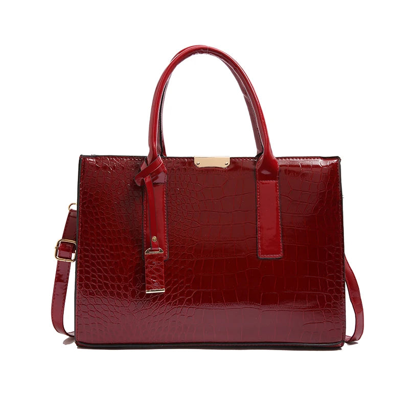 Women Crocodile Pattern Patent Leather Crossbody Bag Luxury Messenger Handbag