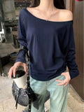 Women Off Shoulder Long Sleeve Loose Sexy Basic Top Casual Blouse