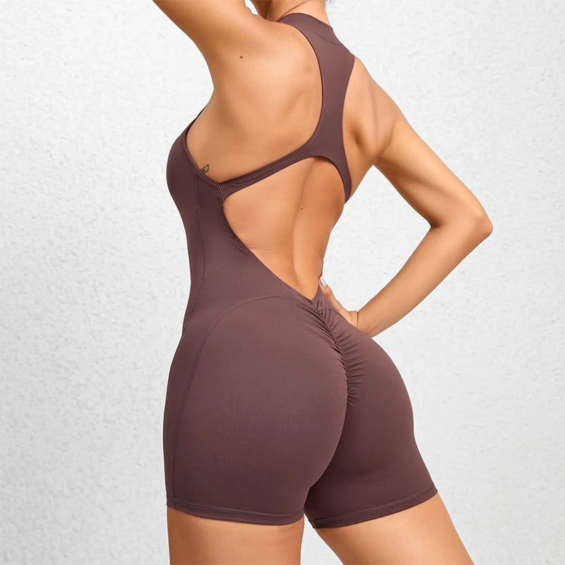 Women Sleeveless Sports Jumpsuit Yoga Gym Romper One Piece Workout Bodysuit
