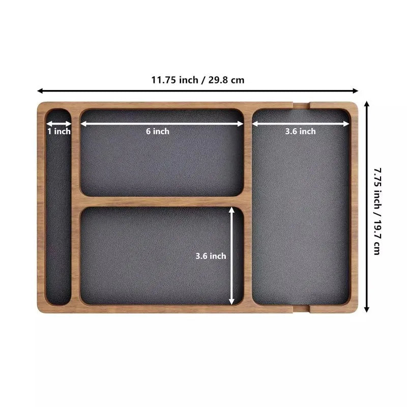 Wooden Desktop Storage Box Solid Wood Organizer Phone Headphone Tray Divider