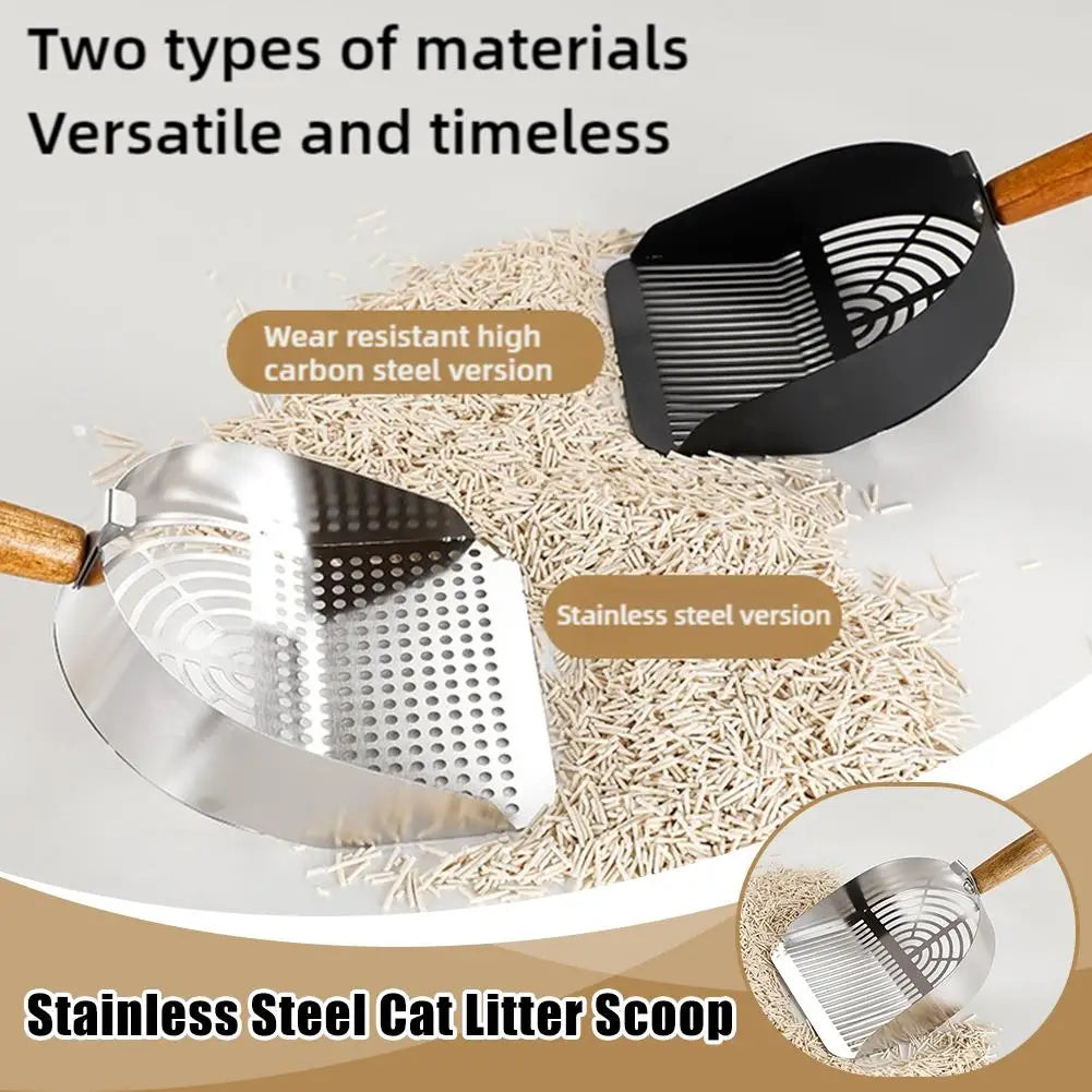 Stainless Steel Cat Litter Scoop Long Handle Durable Pet Cleaning Tool