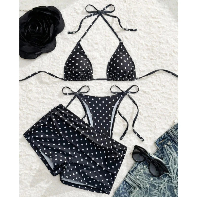 Women 3 Piece Polka Dot Bikini Set Brazilian Swimwear Beach Bathing Suit