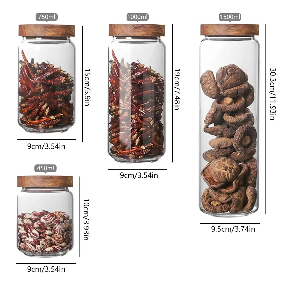 Glass Airtight Food Storage Jar with Wooden Lid Kitchen Canister