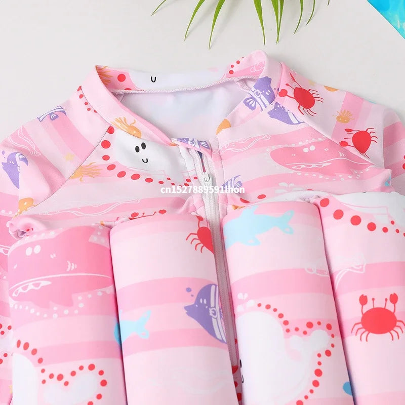 Kids Buoyancy Swimsuit Cartoon Print Floating One Piece Swimwear