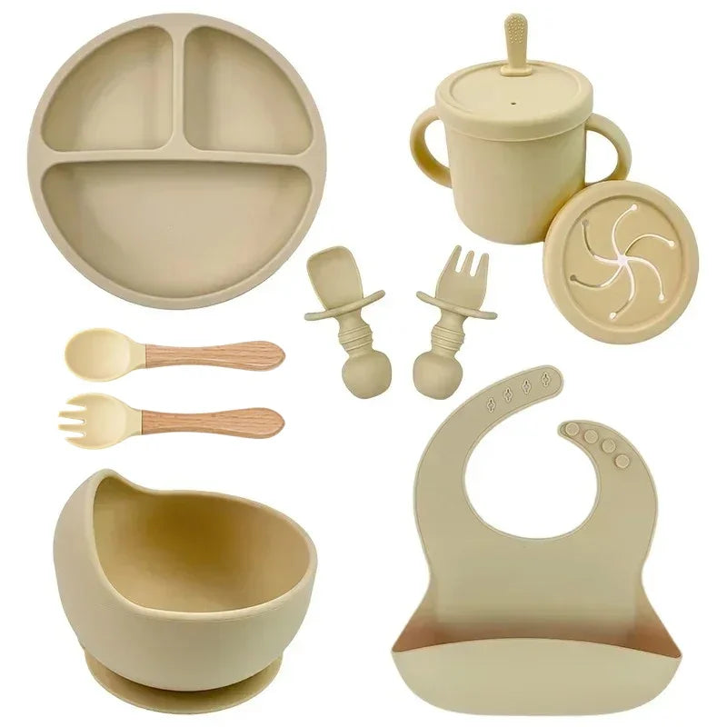 Silicone Baby Feeding Set Suction Plate Bowl Straw Cup