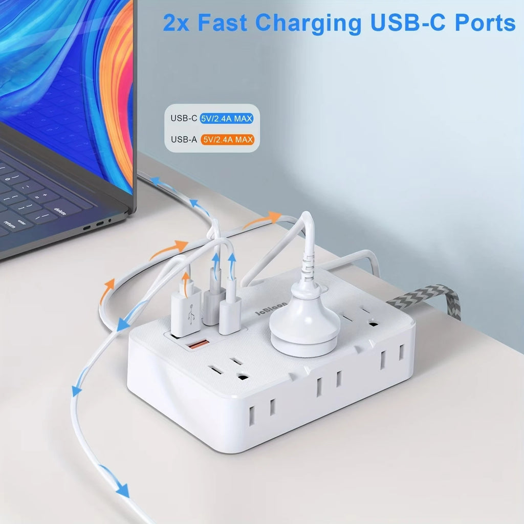 US Plug Power Strip with USB C Braided Extension Cord Smart Home Socket