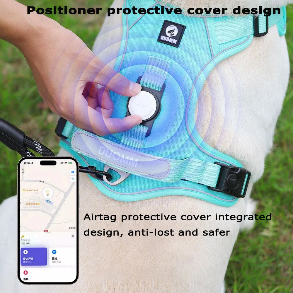 Dog Harness and Leash Set with AirTag Holder Reflective Breathable Oxford Harness