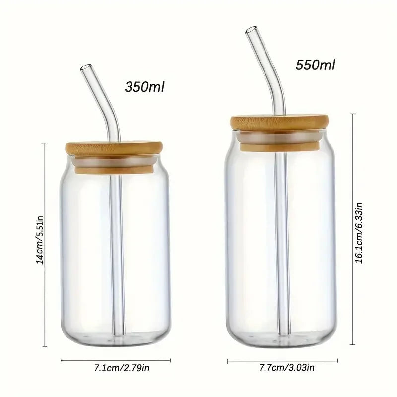 Glass Cup with Bamboo Lid and Straw 350ml 550ml