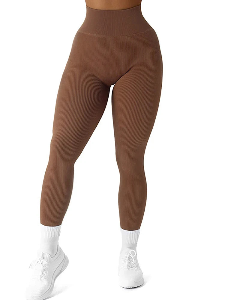 Women’s High Waist Ribbed Seamless Yoga Leggings for Gym Fitness
