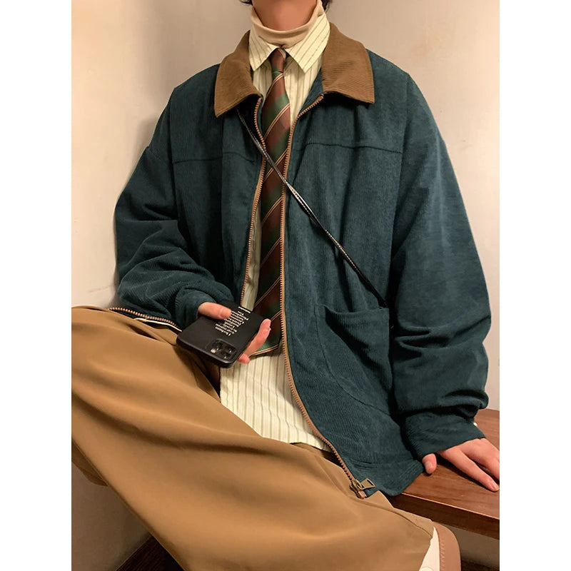 Vintage Bomber Jacket for Men Loose Cargo Windbreaker Coat