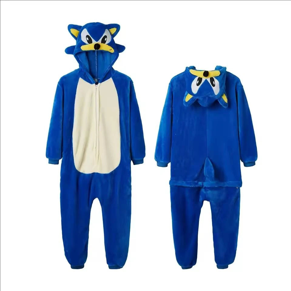 Kids Cartoon Hedgehog Coral Fleece Onesie Pajama Winter Flannel Sleepwear