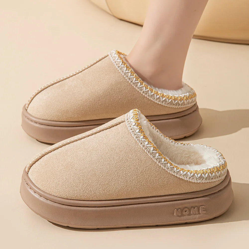 Platform Fluffy Slippers Warm Plush Thick Sole Cozy Indoor House Shoes for Women Winter Comfort Slides