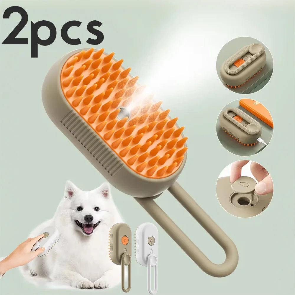 3 in 1 Steam Pet Brush Dog Cat Grooming Comb