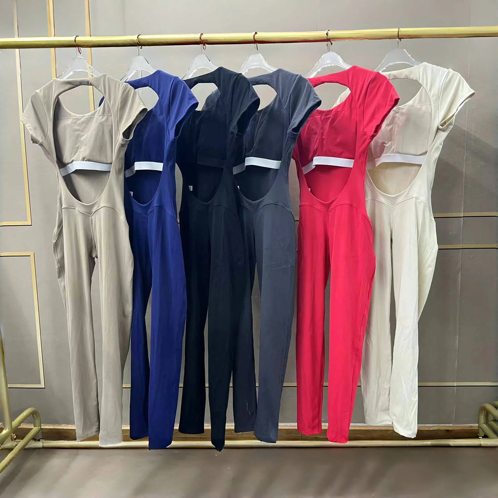 Women Open Back Yoga Jumpsuit One Piece Gym Bodysuit Hip Lift Quick Dry Fitness Outfit